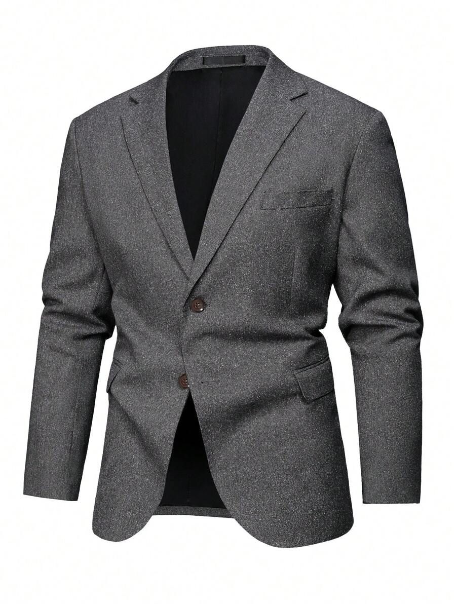 Manfinity Mode Plus Size Men's Plain Color Lapel Neck Long Sleeve Casual Blazer - Coffee Brown - View 1