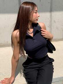 DAZY Polo Neck Crop Tank Top Festival