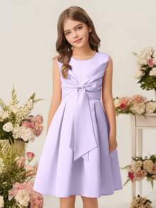 Tween Girl Children Costume Dress, Girls Princess Dress, Elegant Sleeveless Dress, Girls Birthday Party Dress, Flower Girl Wedding Gown With Bow