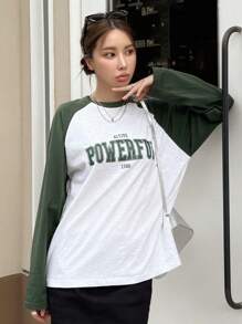 DAZY 字母图案插肩袖T恤 长袖女式上衣