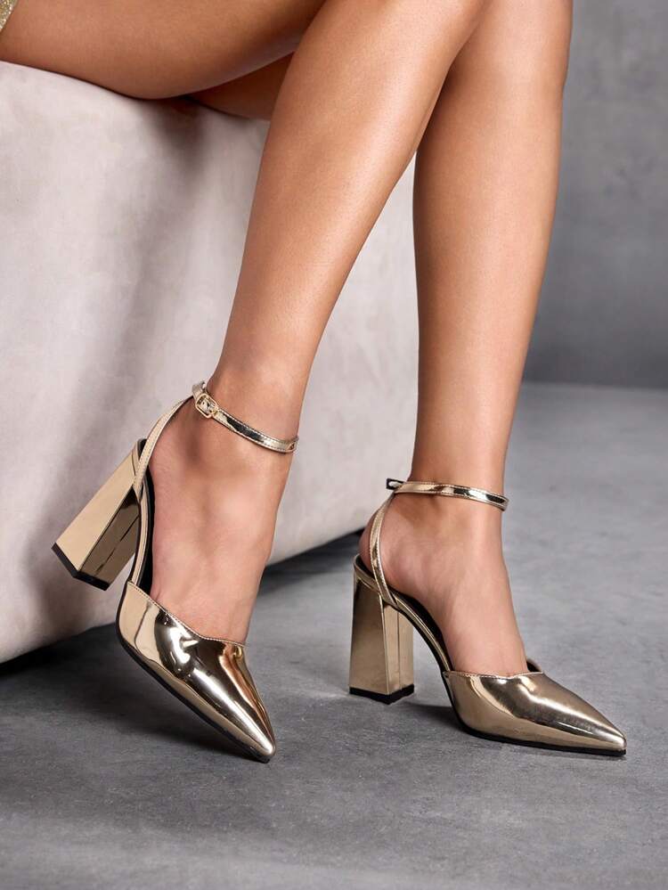 CUCCOO SZL Women's Pointed Toe Chunky High Heel Shoes, Sexy Fashion Gold Party Pumps For Glamorous Night Out, Badgirl Street Style Spring Shoes Spring Break Easter Prom Heels For Christmas Spring Shoes