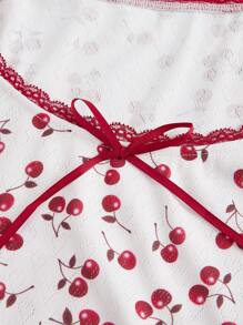 ROMWE Kawaii 夏季休闲碎花弹力修身系带蝴蝶结宽松 T 恤，适合女士度假和海滩 - 白色 - 查看 7