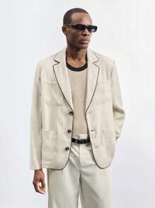 Maija Áo khoác Blazer nam họa tiết khối màu đi làm thường ngày - Màu Khaki - Xem 1