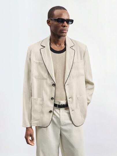 Maija 男式休闲通勤拼色装饰西装外套