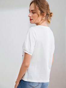 Muchica Puff Sleeve Embroidery Watermelon Tee - White - View 2