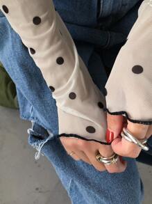 FRIFUL 女式秋季荷叶边领长袖波尔卡圆点透视衬衫 - 杏色 - 查看 8