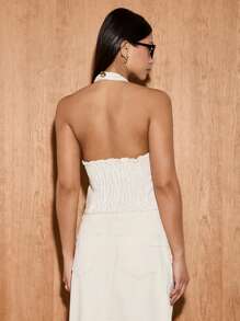 AiiRZ Halter Neck Button Front Denim Waistcoat Vest Summer Sleeveless Crop Fashion Western Festival Streetwear Y2K Statement Piece