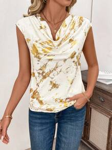 SHEIN Clasi 白色箔圆领无袖修身衬衫女士夏季服装度假服装女士女士服装夏季 - 白色 - 查看 5