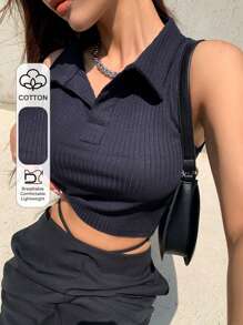 DAZY Polo Neck Crop Tank Top Festival