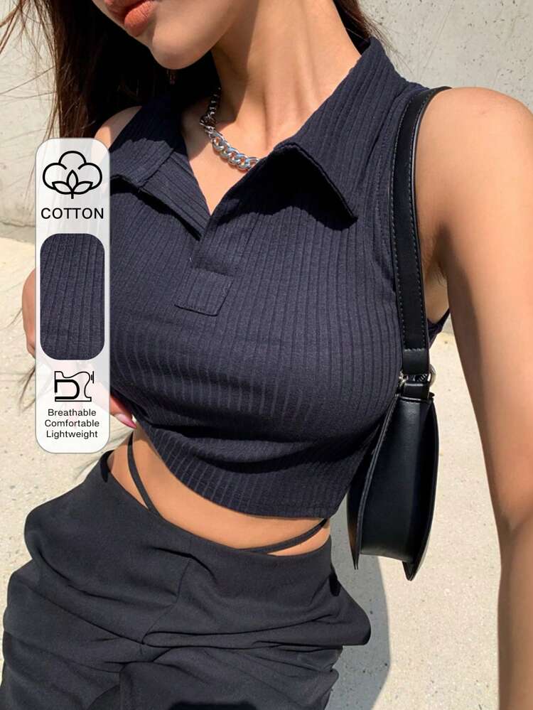 Polo Neck Crop Tank Top Festival