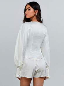 Athîral Camisa de manga larga de unicolor simple para mujer, apropiada para el verano - Albaricoque - Ver 2