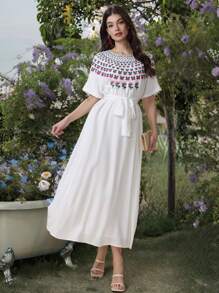 Mulvari Elegant Embroidered Women's Long Dress, Casual And Fashionable For Everyday Wear