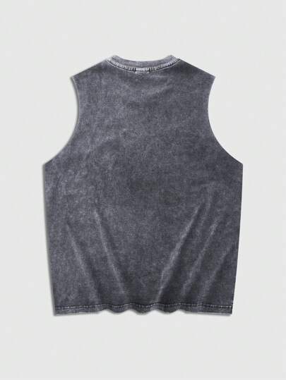 Goth Men's Cross & Skull Print Round Neck Casual Tank Top, For Concert