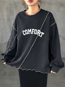 FRIFUL Women's Loose Fit Contrast Color Print T-Shirt