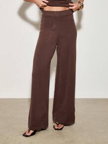 AiiRZ 罗纹针织吊带上衣和阔腿裤套装现代家居服秋冬休闲套装休闲两件套舒适版型 - 棕色 - 查看 4