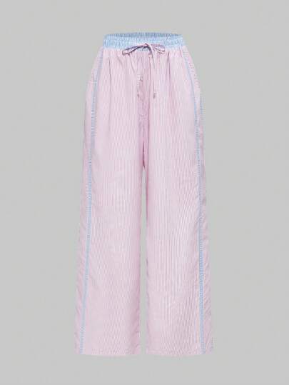 Kawaii Women's Casual Colorblock Striped Patchwork Pants