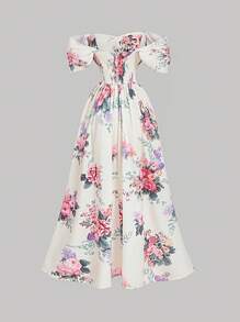 SHEIN MOD Pink Romantic Vacation Off Shoulder Maxi Dress For Women - Pink - View 7