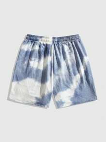 ROMWE MEN Street Life Men's Tie-Dye Character Slogan Print T-Shirt And Shorts Set