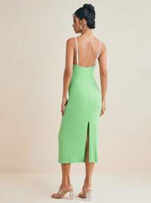 FLOW X Designer Mint Green Contrast Spaghetti Straps And Tape Bodycon Midi Prom Dress Spring And Summer, Concert Outfit - Mint Green - View 3