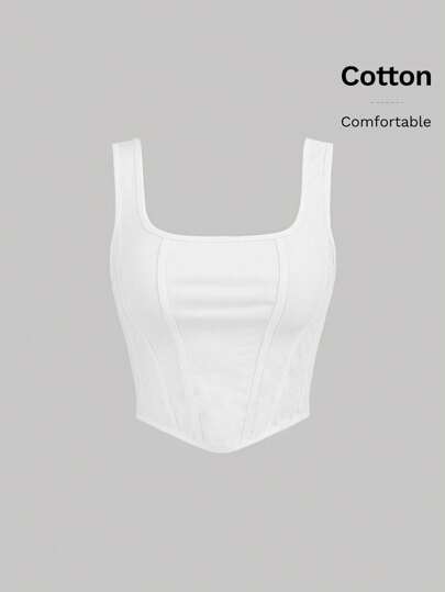 SHEIN X ELOISA & ORSON SHEIN MOD Solid Scoop Neck White Square Scarf Hem Tank Top