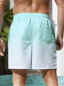 Manfinity Swimmode Pantalones cortos de playa con cordones y bolsillos de color degradado para hombres, informales de vacaciones