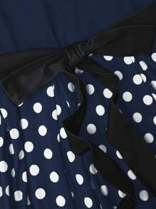 SHEIN Clasi Women Plus Size Short Sleeve Knitted Polka Dot Color Block Mini Dress Maxi Women Outfit - Multicolor - View 6