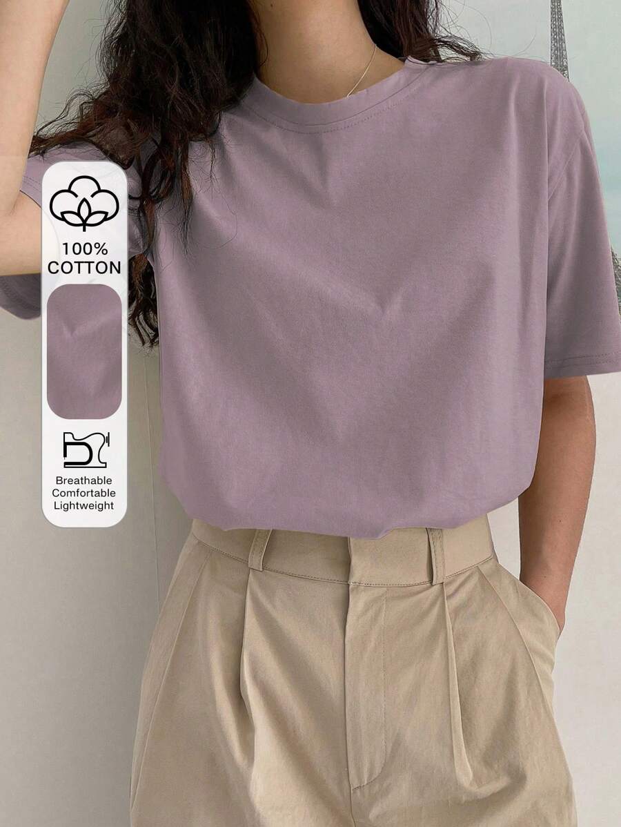 DAZY Solid Drop Shoulder Tee Summer,Business Casual Women - Mauve Purple - View 1