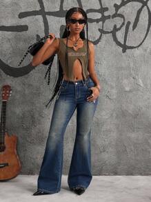 SHEIN ICON Jeans casuales y versátiles con bolsillo y efecto desgastado para mujer