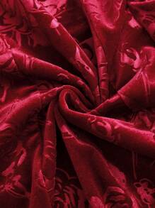 Sweetra Váy ngắn trễ vai cho nữ, dáng ôm bó nhung, tiệc Giáng sinh, hở lưng, họa tiết in màu đỏ gợi cảm cho trang phục năm mới - Đỏ - Xem 3