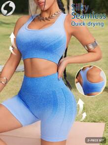 Innovista Women Activewear 2in1sets, Seamless Performance Sports Bra& Legging Shorts, 2 Pieces Workout Outfits, High Elastic Push Up & Support Gym Top & Bottom,   Breathable Mesh& Dry Fit Workout Outfits, Gradient Color Sculpting Shapewear, Edgy & Unique Tracksuit For Fitness, Tank,Vest,Cropped,Base Layer,Underwear,Pants, Cycle,Bike,Running,Cardio,Strength,Weights,Pilates,Boxing,Outdoor,Hike,Camping,Trail,Yoga,Mat,Volleyball,Climbing,Trekking,Tennis, Music Festival, Party, Electric, Blue, Y2K,Spring Summer Gear,Starter Sportswear