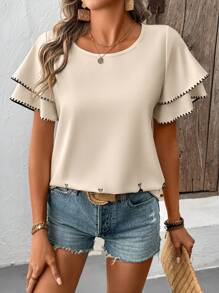 Chiquease Camisa casual, suelta, de cuello redondo, con estampado digital y mangas cortas