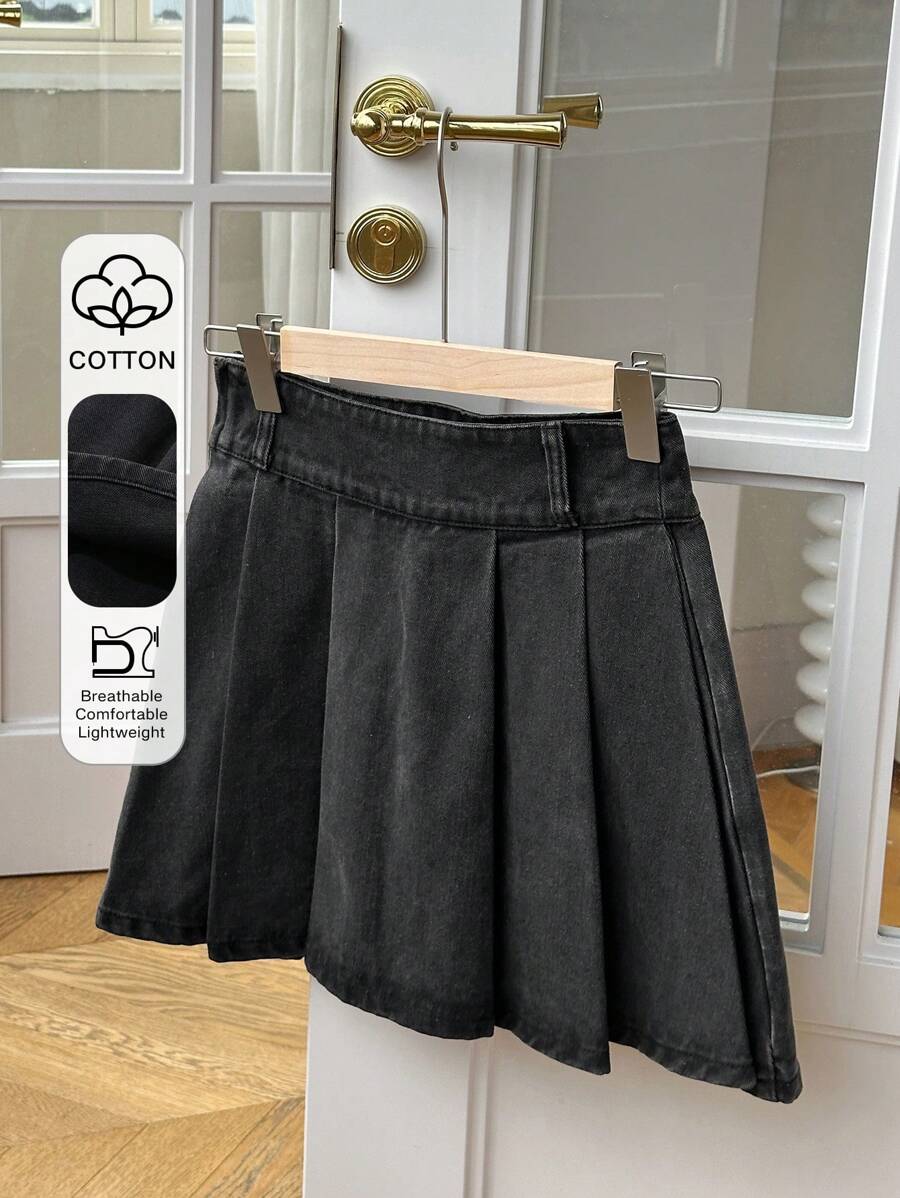 DAZY Women Solid Color Corduroy Pleated A-Line Skirt