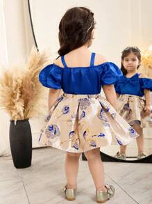 SHEIN Babygirl 花卉印花优雅无袖上衣和裙子套装，夏季