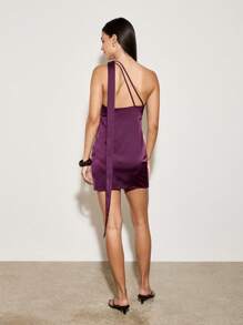 AiiRZ Vestido de satén mini de un solo hombro con detalle de lazo lateral para fiestas, cócteles, noches, ocasiones especiales, vacaciones, Año Nuevo