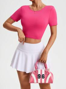 Lifespree تي شيرت رياضي قصير الأكمام وبلا ظهر باللون الأحادي البسيط