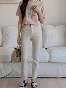 DAZY Áo thun in hoa "Không đau khổ thì không thành công" - Lễ Phục sinh - Bụi hồng - Xem 6