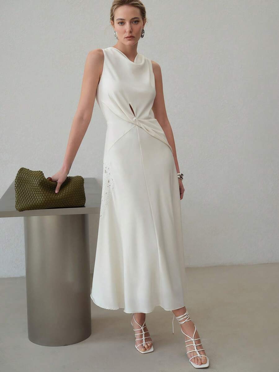 MOTF PREMIUM VESTIDO CON CORTE RETORCIDO Y ABERTURA - Beis - Ver 1