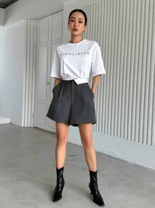 DAZY Áo thun nữ tay ngắn cổ tròn in chữ, kiểu dáng thường ngày, thích hợp mặc mùa hè. - trắng - Xem 3