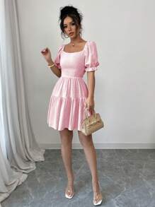 Chiquease 瑞士圆点系带露背荷叶边下摆连衣裙新年服装度假海滩装女士