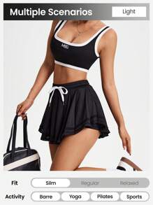 Easithlete Women Yoga Fitness Sports Skirt, Sexy Workout Running Casual Pleated Skirt With Shorts Liner, Comfortable Outdoor Commuter Mesh Half Slip Skirt With Pockets - Black - View 5