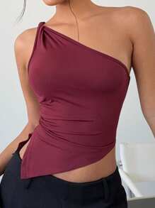 Siren Gaze Elegante top slim da donna con una spalla, a torsione, di colore rosso bordeaux, adatto per il San Valentino