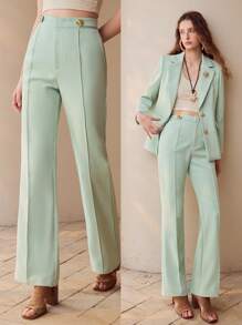 MOTF PREMIUM CALÇA PERNA FLARE COM PREGAS CUSTOMIZADA, PRIMAVERA/VERÃO - Verde - Visão 1