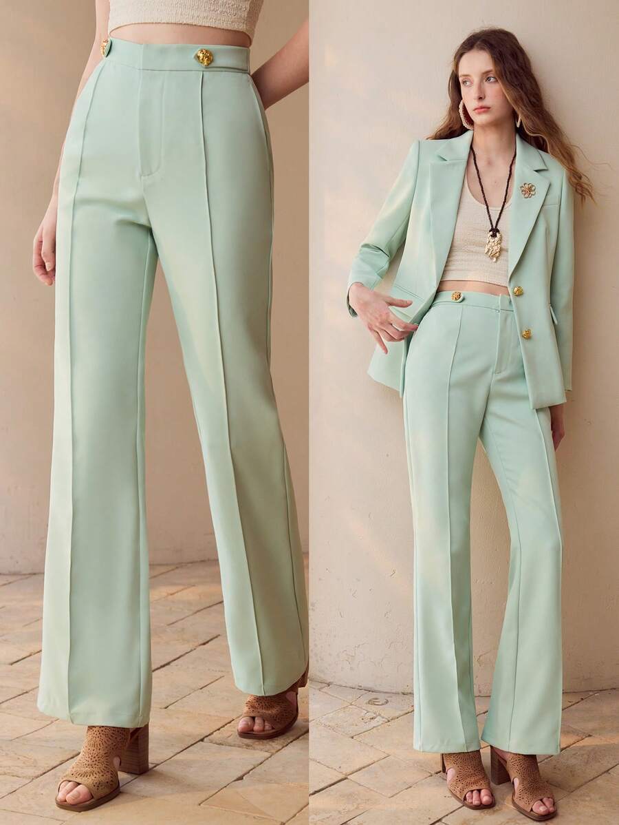MOTF PREMIUM CALÇA PERNA FLARE COM PREGAS CUSTOMIZADA, PRIMAVERA/VERÃO - Verde - Visão 1