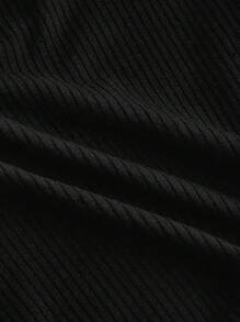 SHEIN MOD 2 In 1 Lace Up Black And White Pu Leather And Different Material Splicing Short-Sleeved Round Neck Tee - Black and White - View 4