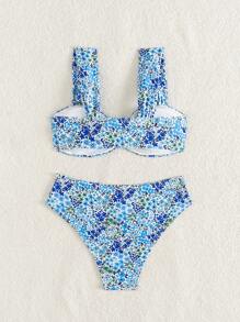 Springbreak Women's New Summer Random Ditsy Floral V-Neck Adjustable Strap Sweet Ditsy Flower Pattern Bikini Set - Multicolor - View 5