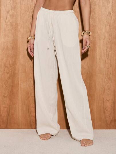 AiiRZ Wide Leg Palazzo Pants Loungewear With Elastic Waist, Perfect For Beach Vacation Resort Wear Summer Casual Trousers