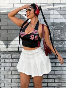 SHEIN ICON 复古水洗纯色牛仔迷你裙，简约时尚，适合夏天 - 白色 - 查看 6