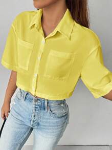 Chiquease 休闲纯色短款双口袋衬衫