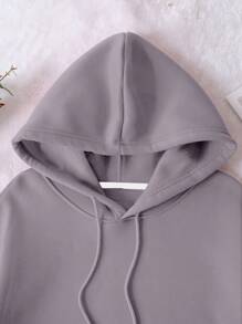 INAWLY 大码女式纯色长袖抽绳连帽口袋休闲运动衫 - 淺灰紫 - 查看 6