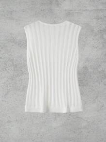 EMERY ROSE Women's Solid Color Crew Neck Sleeveless Casual Knit Top - White - View 2